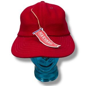 Vintage Harvard Sports Headwear 70s Fitted Hat 7 3/8 Red Leather Sweatband New